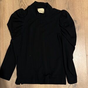 Elie black Puff-Sleeve Mock Neck Top